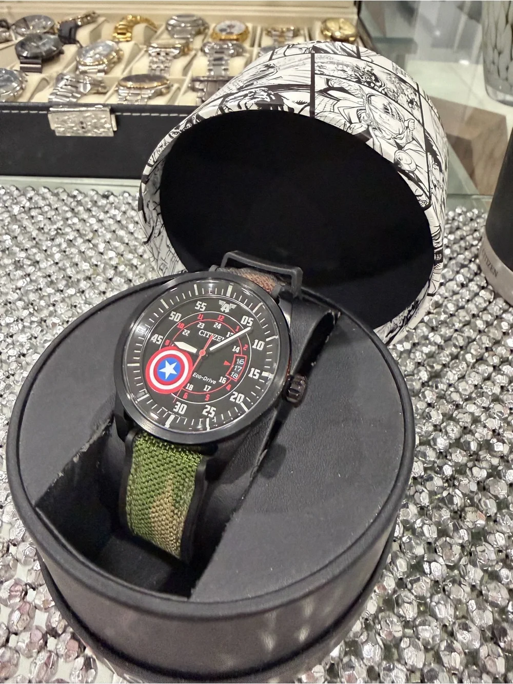 Citizen Men's Black and Olive Green Nylon-Trim Strap Watch